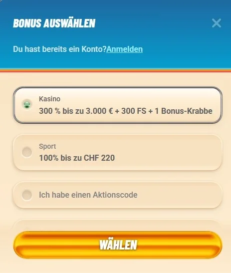 Vegasino Casino registrieren